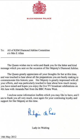 Letter from Buckingham Palace 14.05.12
