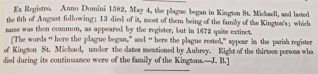 Kington St Michael Plague 1582